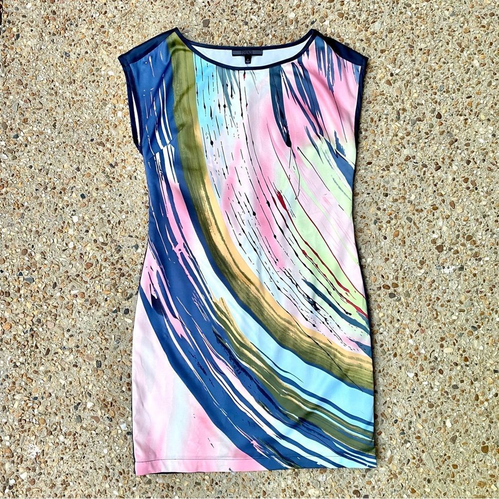 Vtg 90s Forenza The Limited Abstract Paint Sleeveless Lined Shift Dress Size 2